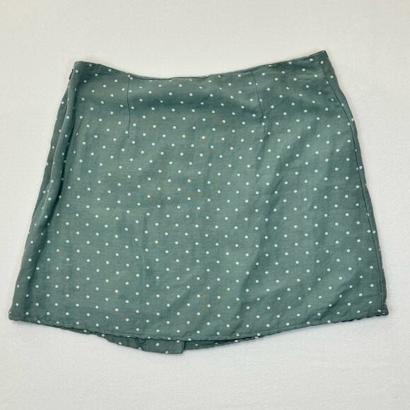 MNG Basics Mango Nordstrom Macy's Linen Blend Blue White Dot Button Skirt XS - Picture 7 of 8